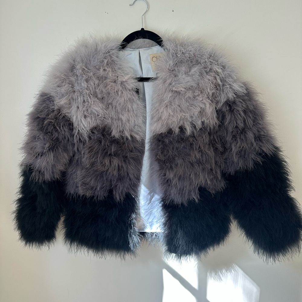 Chic Colorblock Grey Ostrich Feather Jacket